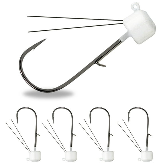 Reaction Tackle Tungsten Mushroom Head Ned Rig Shroom Jig Heads for Finesse Fishing, Weedless Jig Head for Bass Fishing with Soft Lures (5-Pack) 1/5oz White weedless