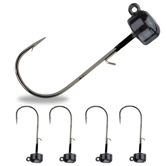 Reaction Tackle Tungsten Mushroom Head Ned Rig Shroom Jig Heads for Finesse Fishing, Weedless Jig Head for Bass Fishing with Soft Lures (5-Pack) 1/6oz Black