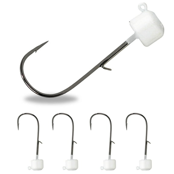 Reaction Tackle Tungsten Mushroom Head Ned Rig Shroom Jig Heads for Finesse Fishing, Weedless Jig Head for Bass Fishing with Soft Lures (5-Pack) 1/6oz White