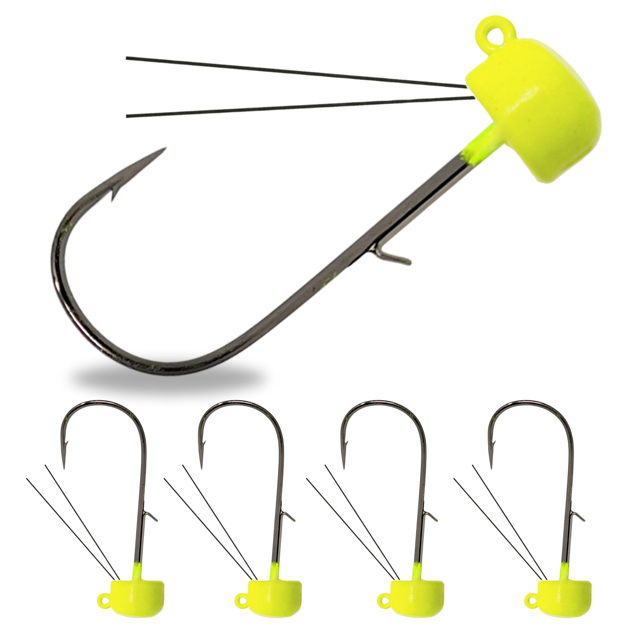 Reaction Tackle Tungsten Mushroom Head Ned Rig Shroom Jig Heads for Finesse Fishing, Weedless Jig Head for Bass Fishing with Soft Lures (5-Pack) 1/8oz Chartreuse weedless