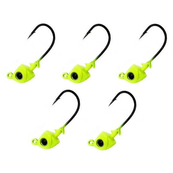 Reaction Tackle Tungsten Swimbait Jig Heads - 3D Realistic Eyes Attract Bass and More- Swim Bait Jig Head for use with Freshwater or Saltwater Fishing (5-Pack) - 1/2oz - Chartreuse