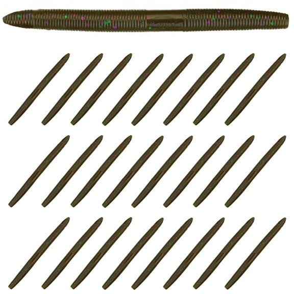 Reaction Tackle Wacky Worms / Soft Plastic Worm Stick Baits Green Pumpkin Multi Flake