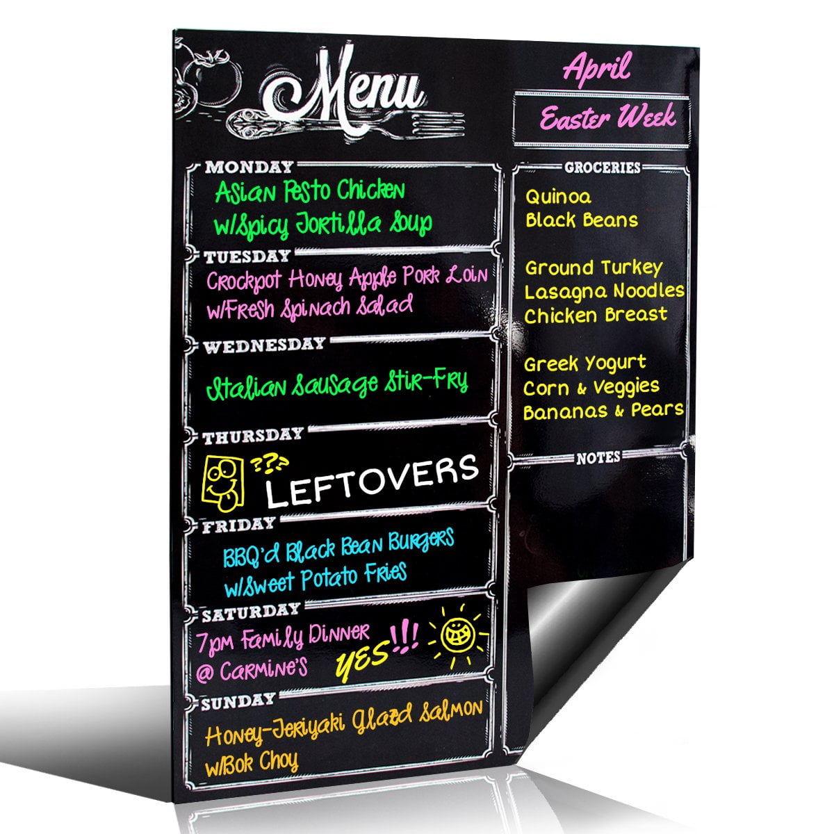 Euwbssr Magnetic Dry Erase Menu Board for Fridge Includes 5 Liquid Chalk Markers Weekly Meal Planner Blackboard Grocery List and Notepad for Kitchen