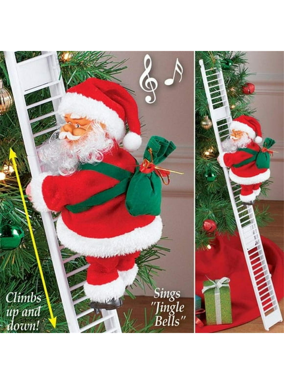 Reactionnx Santa Climbing Ladder Electric Christmas Santa Claus Plush Doll Toy Hanging Ornament Tree Indoor Outdoor Xmas Party Hom