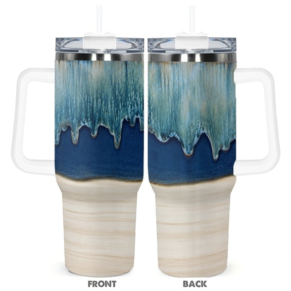 Reactive Glaze Deep Blue 40oz Travel Tumbler Cup With Handle And Lid For Car Cup Holder