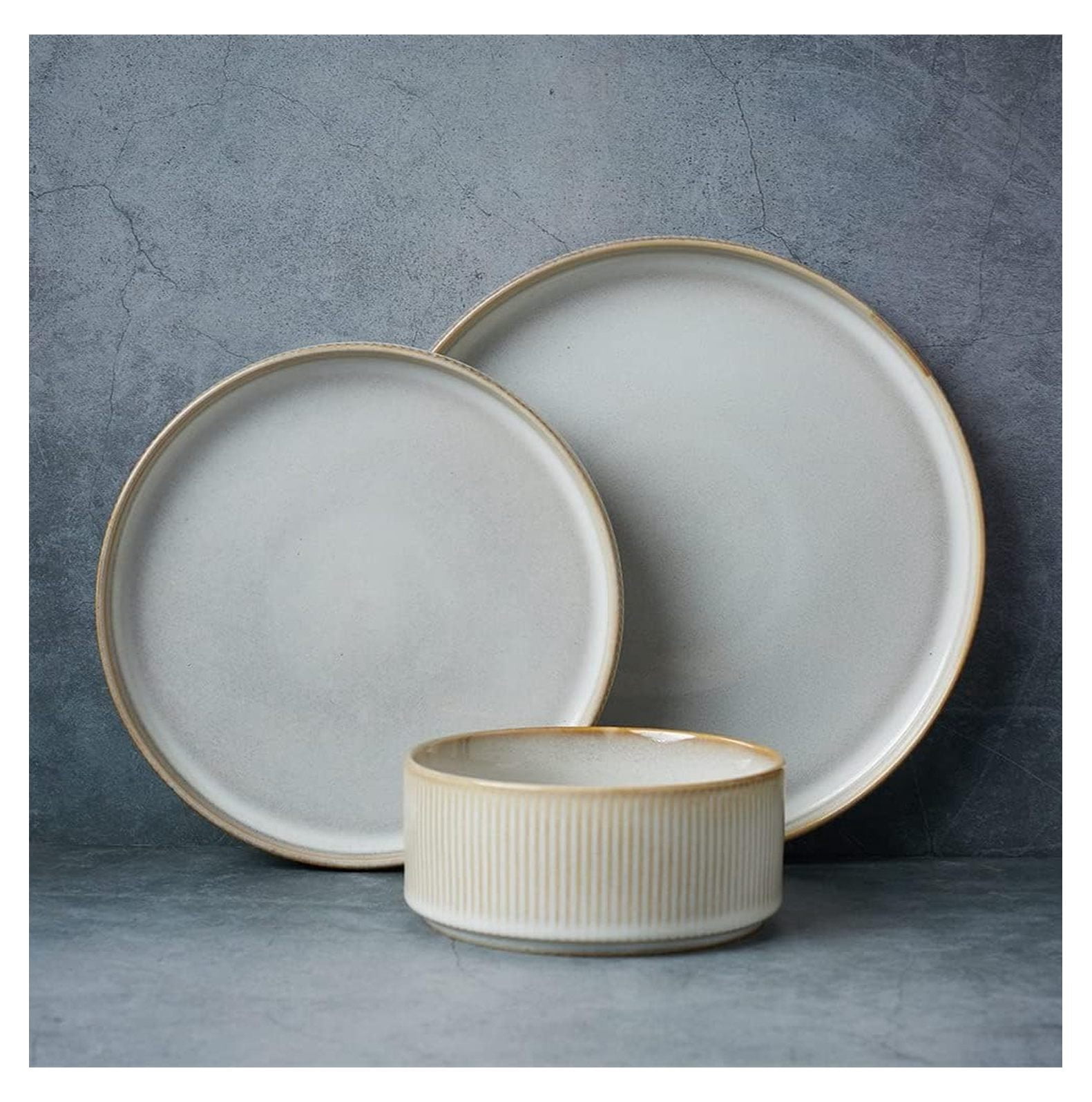 Rustic Bowl Set Reactive Glaze Stoneware Dinnerware Set for 4, 12 Piece Ceramic Plates ...
