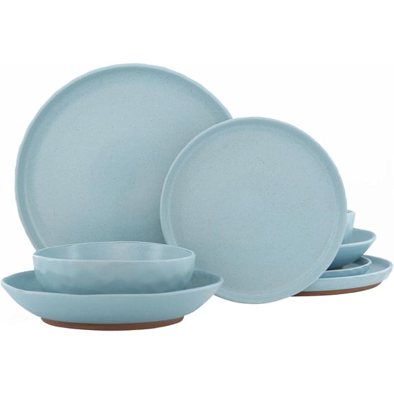 Reactive Glaze Stoneware Dinnerware Set Service for 2, 8 Piece Ceramic Plates and Bowls with Deep Pasta Bowls, Chip Resistant, Microwave & Dishwasher Safe