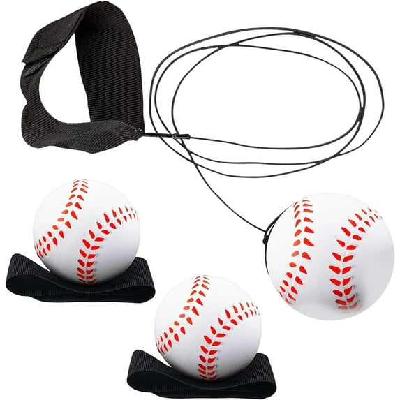 Reactive Sports Wrist Balls Baseballs - 3PK - Return Rebound Bouncy Wristband Balls w/Elastic Cord - Wrist Toy for Teens Adults Exercise or Play - Nice Gift Party Favor, Fun Outdoor Activity