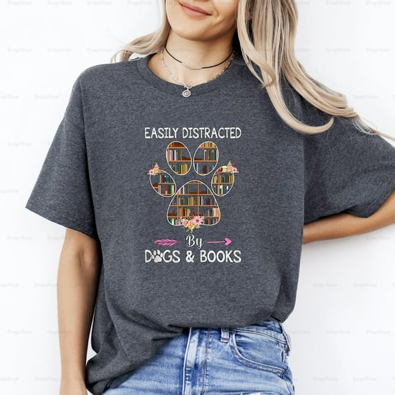 Read A Book Day Library Distracted Dogs Books Funny Pet Lover Reader T-Shirt, SW, Hoodie Unisex, up to 5XL