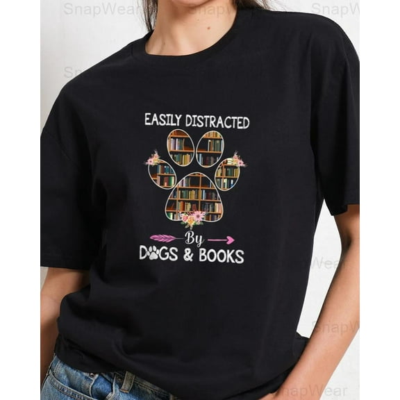 Read A Book Day Library Distracted Dogs Books Funny Pet Lover Reader T-Shirt, SW, Hoodie Unisex, up to 5XL