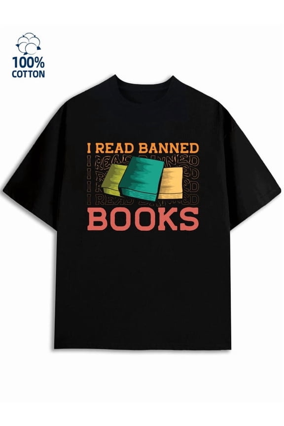 Read Banned Books mens funny humor 180G 100% Cotton black work vintage Retro Unisex Shirt Crewneck tshirts Funny Unisex Shirt Graphic Tee tshirts Vintage Unisex Shirt Short Sleeve tshirts