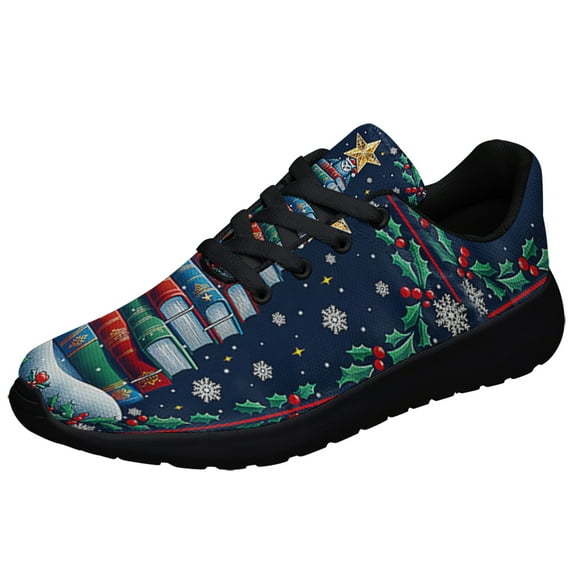 Read Book And Be Merry ChriStas Shoes Sneakers for Women Men Black Size 7.5