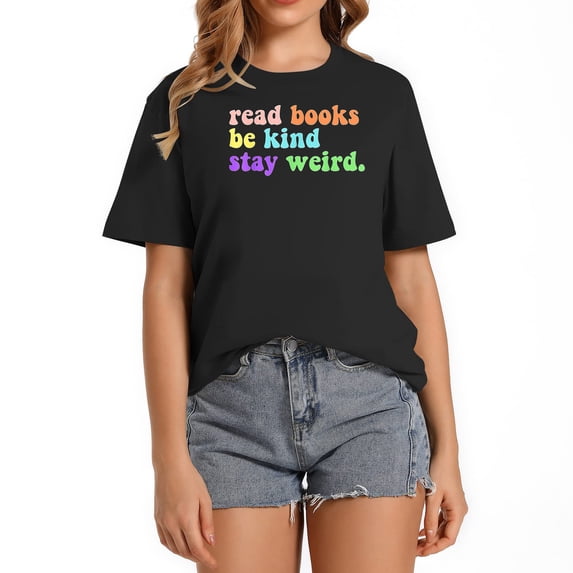 Read Books Be Kind Stay Weird Funny Book Lover Groovy T-Shirt