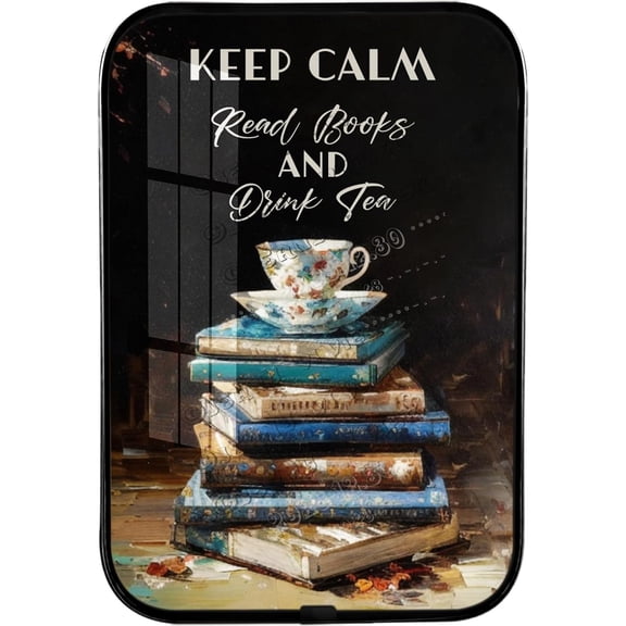 Read Books and Drink Tea Framed Wooden Wall Arts, Crystal Porcelain Painting for Book Lovers and Tea Enthusiasts,Ideal for Book Clubs and Tea Parties, Black Framed Art 12x8 inches
