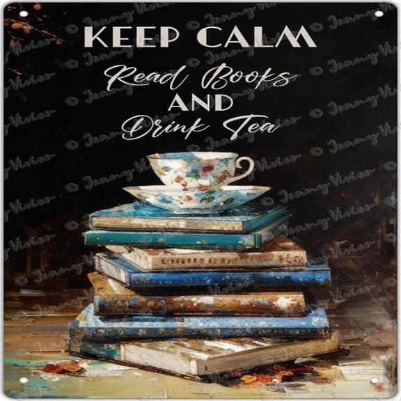 Read Books and Drink Tea Metal Square Tin Signs, Perfect Décor for Book Lovers and Tea Enthusiasts,Ideal for Book Clubs and Tea Parties, Gift for Book and Tea Lovers 12x12 Inches