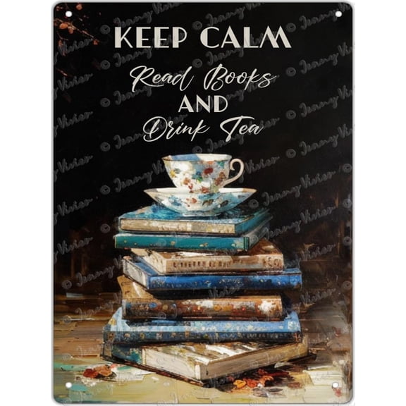 Read Books and Drink Tea Metal Tin Signs, Perfect Dcor for Book Lovers and Tea Enthusiasts,Ideal for Book Clubs and Tea Parties, Gift for Book and Tea Lovers 12x16 inches