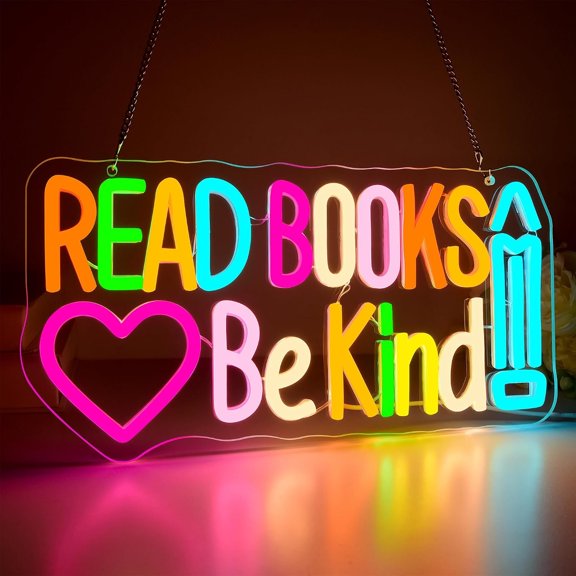 Read Books And Be Kind Neon Sign for Classroom Wall Decor Read Books Neon Light for Reading Room Dimmable Colorful LED Sign for Library Study Room Room Birthday Gifts Size 13.7 * 7.1 In(TWP252)