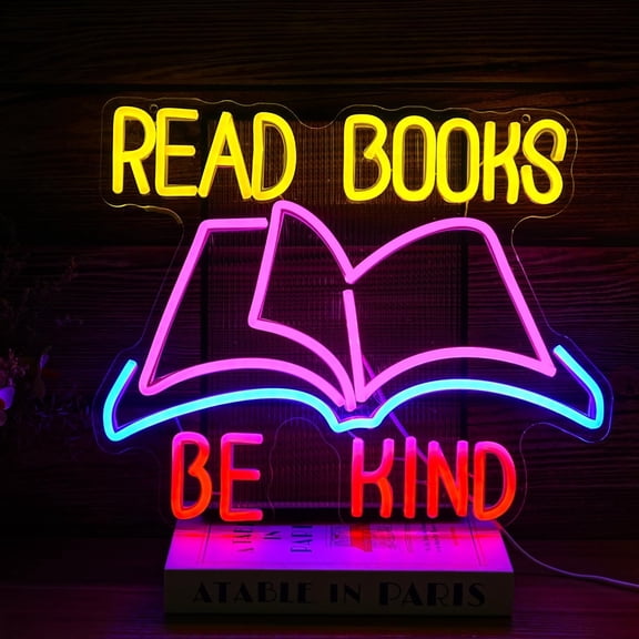 Read Books Be Kind Neon Sign Dimmable USB Read Books Neon Light for Wall Decor Be Kind Led Light Sign Bright Books Light Up Sign for Classroom Reading Room Bookstore Library