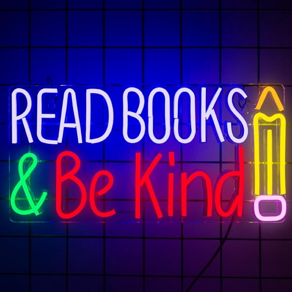 Read Books and Be Kind Neon Sign, Neon Signs for Wall Decor, Dimmable Signs for , Light Up Signs for Reading Room Classroom Book Party Library Decoration Bookish Decor Gifts