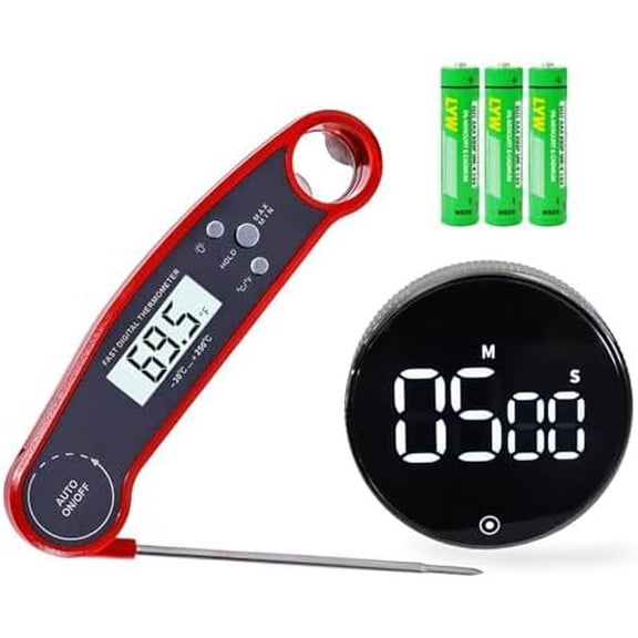 Read Digital Meat Thermometer and Kitchen Timer Set with Backlight - Accurate Probe for Grilling, BBQ, , and Oven Cooking (Fahrenheit/Celsius )