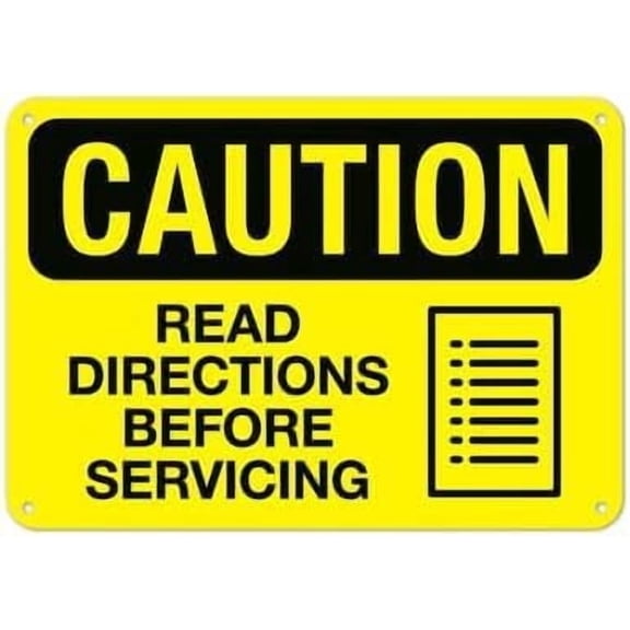 Read Directions Before Servicing Facility Safety Metal Tin Sign, Clear Warning Plaque for Industrial Commercial Use, Equipment Maintenance Sign, 8x12 Inch