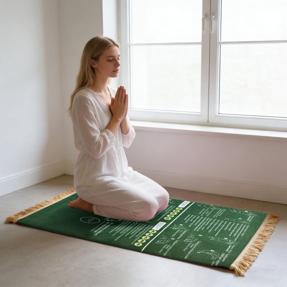 Read in English and say it in Arabic Guided Prayer Mat, Non-Slip Educational Janamaz for New Muslims, Reverts & Kids Learning Prayer - Large Spiritual Gift (43.3 x 27.55inches)