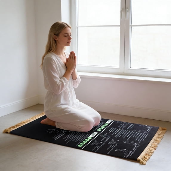 Read in English and say it in Arabic Guided Prayer Mat, Non-Slip Educational Janamaz for New Muslims, Reverts & Kids Learning Prayer - Large Spiritual Gift (43.3 x 27.55inches)