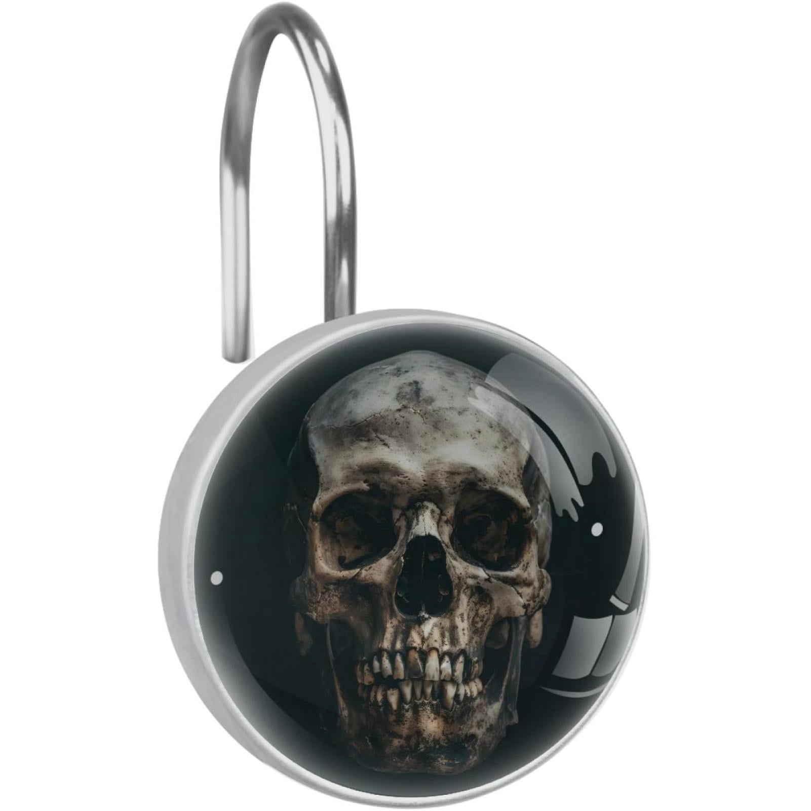 Read Human Head Skull Rolling Shower Curtain Hooks, Clear Crystal Glass Art Decorative Stainless Bath Bathroom Set 12 Pcs