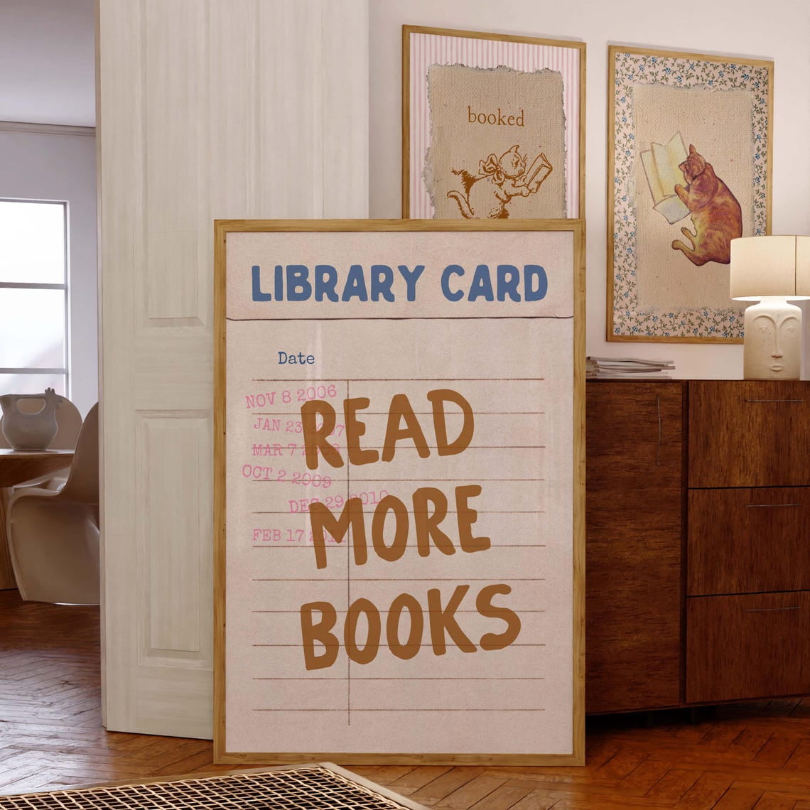 Library Reads Read More Books Library Card Book For Readers Lover Reading Nook Art ...