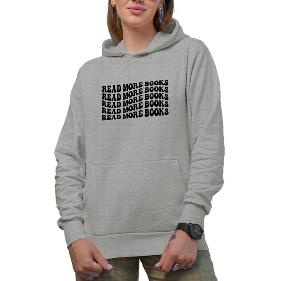 Read More Books, Reading Enthusiast Quote, Groovy Retro Wavy Text Merch Gift, Heather Grey Hooded Sweatshirt or Hoodie, Medium