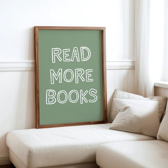 Read More Books poster, Sage Green Reading Nook Decor Poster Unframed Paper Print