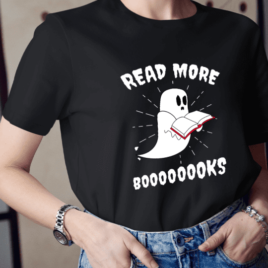 Read More Boooooooks T-Shirt, Funny Ghost Reading Shirt, Halloween Book Lover Tee, Fall Teacher Shirt for Librarians and Readers