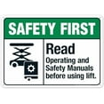 thumbnail image 1 of Read Operating And Manuals Before Using Lift Sign,First Safety Signs Metal Tin Sign 8x12 Inch Clear Warning for Home & Busines, 1 of 4