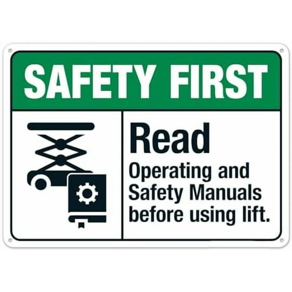 Read Operating And Manuals Before Using Lift Sign,First Safety Signs Metal Tin Sign 8x12 Inch Clear Warning for Home & Busines