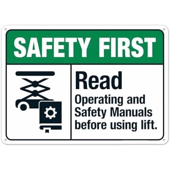 Read Operating & Safety Manuals Before Using Lift Metal Tin Sign, Clear Safety Warning Plaque for Home Business, Lift Operation Safety Sign, 8x12 Inch