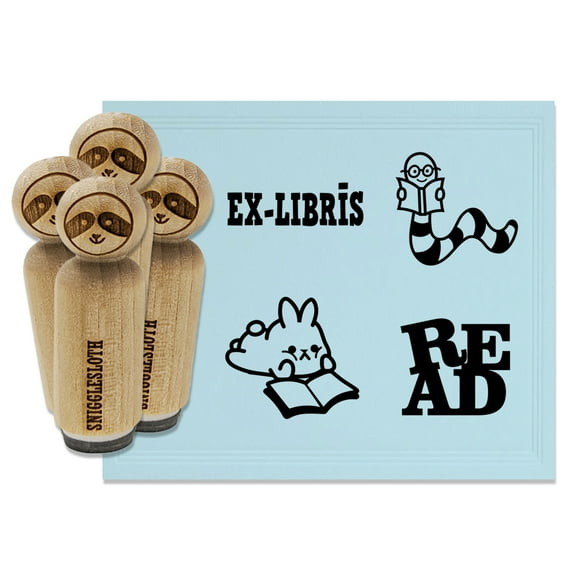 Read Reading Book Worm Bunny Ex-Libris Rubber Stamp Set for Scrapbooking Crafting Stamping - Mini 1/2 Inch