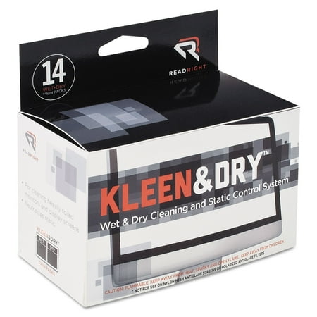 Read Right Two Step Screen Kleen Wet and Dry Cleaning Wipes 5 x 5 14/Box RR1205