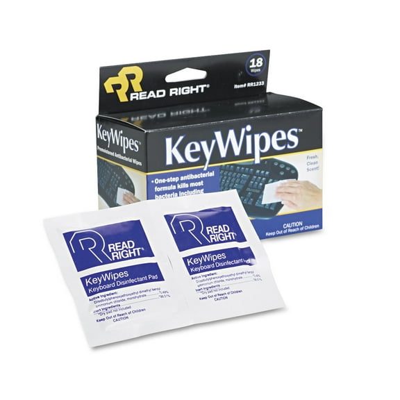 Read Right RR1233 KeyWipes Keyboard & Hand Cleaner Wet Wipes, 5 x 6 7/8, 18/Box
