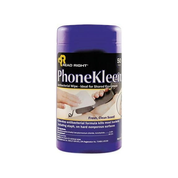 Read Right RR1403 PhoneKleen Wet Wipes, Cloth, 5 x 6, 50 per Tub