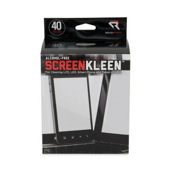Read Right ScreenKleen Alcohol-Free Wet Wipes, Cloth, 5 x 5, Unscented, 40/Box, Each