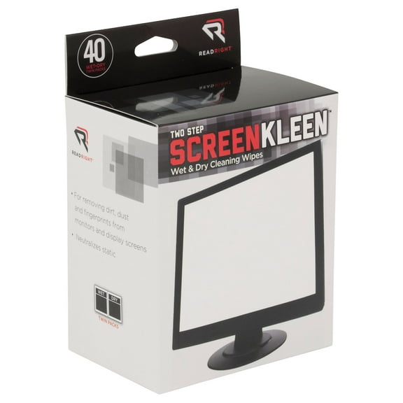 Read Right Two Step ScreenKleen Wet and Dry Cleaning Wipes, Pack of 40