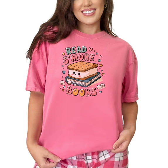 Read S'more Books Cute S'mores Graphic Tee, Book Lover T-Shirt, Fun Reading Shirt, Adorable S'mores Illustration Tee, Crunchberry Comfort Colors T-Shirt, XL