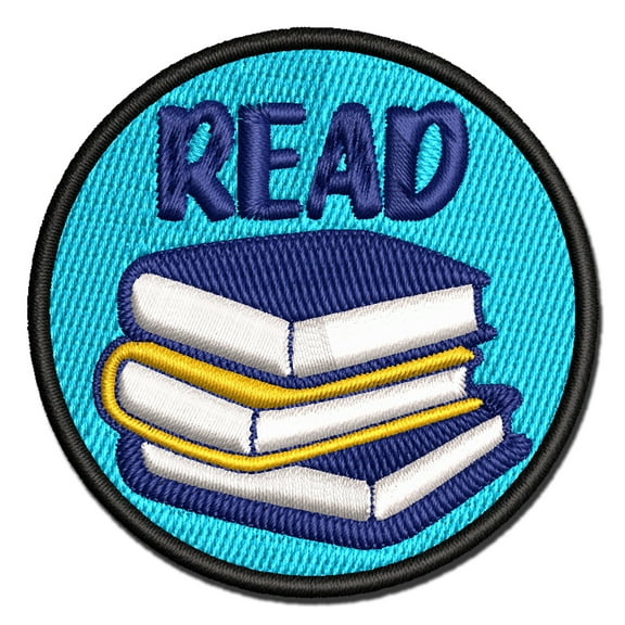 Read Stack of Books Applique Multi-Color Embroidered Iron-On Patch - 2.0 Inch Mini