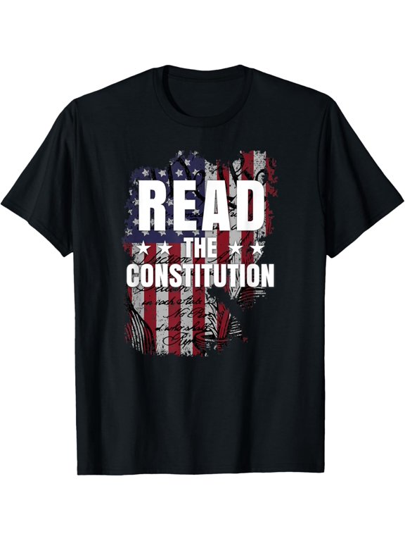 Read The Constitution It's Bill Of Rights & Amendments T-ShirtMen and women, Black T-shirt, size: Extra large