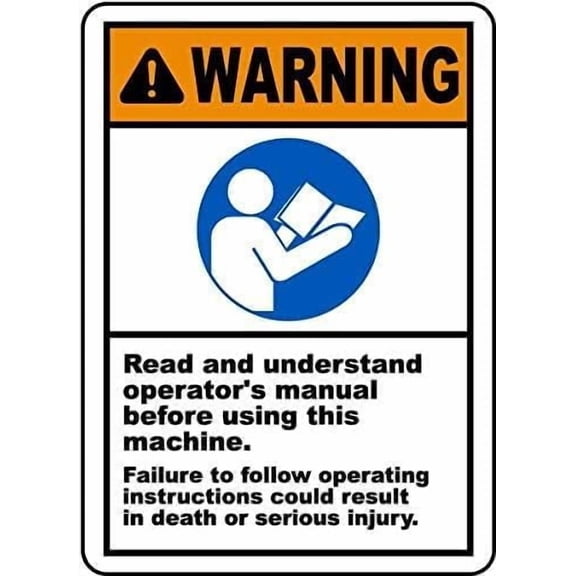 Read & Understand Manual Machine Safety Metal Sign, Warning Plaque for Yard Fence Gate, Machinery Operation Instruction Sign, 8x12 Inch