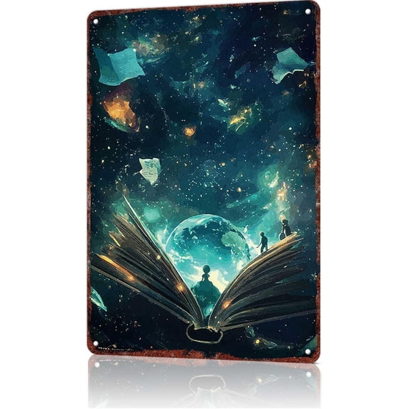 Read Watercolor Galaxy Metal Tin Wall Sign, Vintage Book Library Decor for Home, Bookstore, Coffee Shop, Study Room, Classroom, 8 x 12 Inch