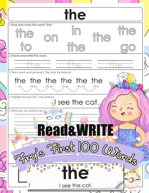 JENIS JEAN Read and Write Fry's First 100 Words: With 100 Sight Word Mini Books Write and Learn High Frequency Word Practice Pages That are Key to Reading Success Unicorn Style, (Paperback)