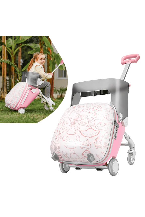 Kids Ride-On Carry-On Luggage 20", 2-in-1 Travel Suitcase with Spinner Wheels and Seat, Toddler Stroller Case for Airplane Trips, Blue