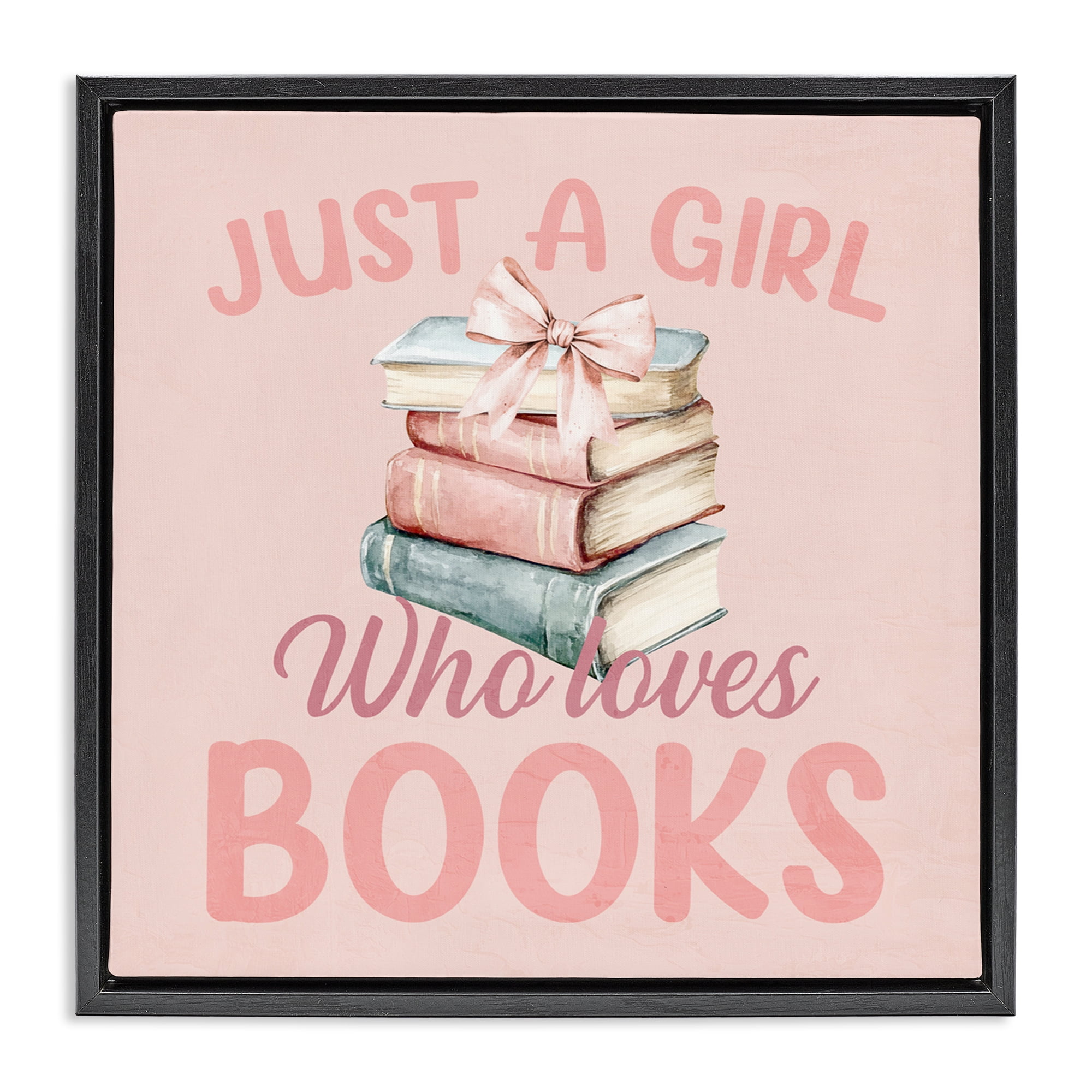Reader Girl Who Loves Books Black Framed Floater Canvas Wall Art, design by Kim Allen