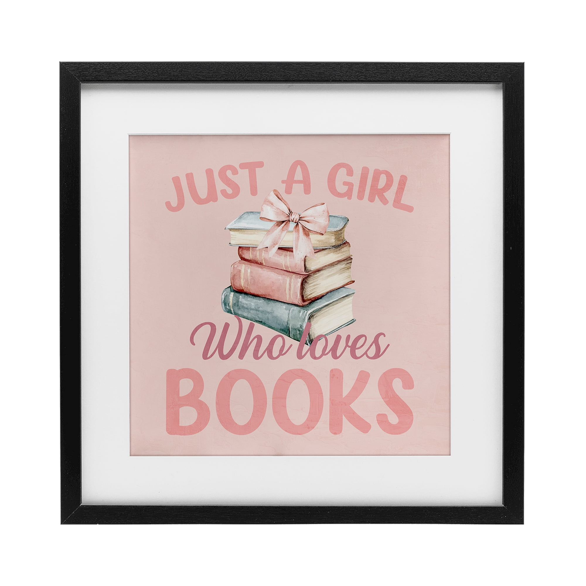 Reader Girl Who Loves Books Black Framed Print Under Glass, design by Kim Allen